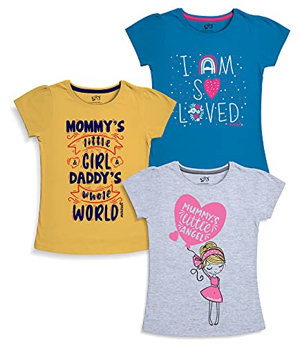 minicult Girls Half sleeves Cotton T-shirt with Cute Prints and Colorful (Grey)(Pack of 3)