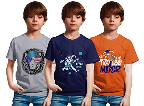 minicult Cotton Boys Half Sleeve Kids Tshirt with Chest Print and Bright Colors(Multicolor)(Pack of 3)(2 to 3 Years) Orange
