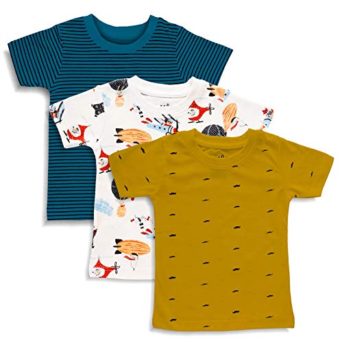 minicult Cotton Half Sleeves T-Shirts with All Over Print(Pack of 3)(Assorted/Mixed Colors in a Pack)