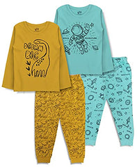 minicult Cotton Full Sleeve t Shirt and Pyjama Nightsuit with Cute Prints(Pack of 2) (Yellow 2)