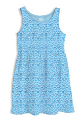 minicult Cotton Girls Sleveless Dress with All Over Print (Blue)(Pack of 1)(2-3 Years)