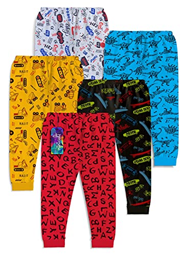 minicult Cotton Pants for Boys and Girls with Ankle Cuff and All Over Prints (Pack of 5) (Black)