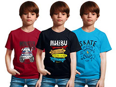 minicult Cotton Boys Half Sleeve Kids Tshirt with Chest Print and Bright Colors(Multicolor)(Pack of 3) Maroon