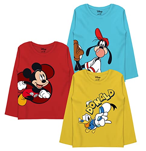 minicult Disney Mickey Mouse and Friends Regular Fit Character Printed Full Sleeves Tshirt for Boys and Girls(Yellow C040)(Pack of 3)(18-24 Months)